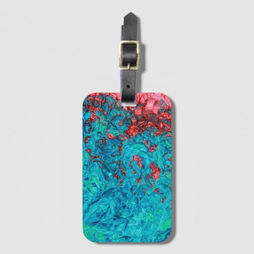 Artsy Neon Orange Teal Green Acrylic Painting Luggage Tag