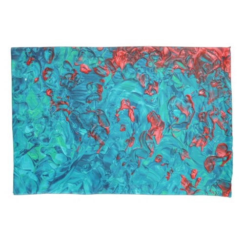 Artsy Neon Orange Teal Green Acrylic Painting Pillow Case