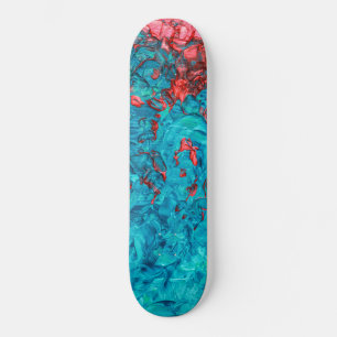 Artsy Neon Orange Teal Green Acrylic Painting Skateboard