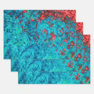 Artsy Neon Orange Teal Green Acrylic Painting Wrapping Paper Sheets