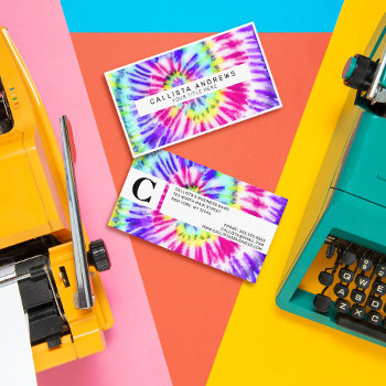Artsy Neon Rainbow Tie Dye Watercolor Pattern Business Card by _LaFemme_ at Zazzle