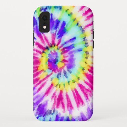 Artsy Neon Rainbow Tie Dye Watercolor Pattern iPhone XR Case