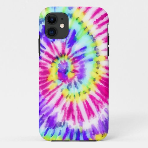 Artsy Neon Rainbow Tie Dye Watercolor Pattern iPhone 11 Case