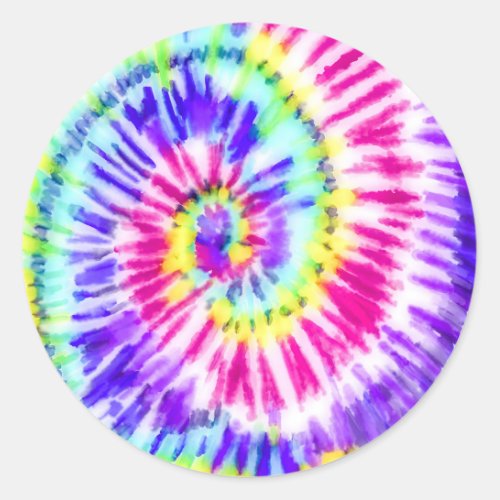 Artsy Neon Rainbow Tie Dye Watercolor Pattern Classic Round Sticker