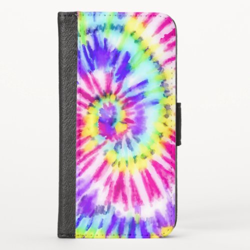 Artsy Neon Rainbow Tie Dye Watercolor Pattern iPhone X Wallet Case
