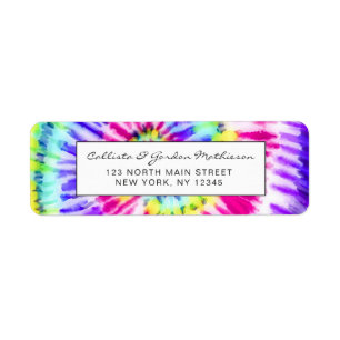Artsy Neon Rainbow Tie Dye Watercolor Pattern Label