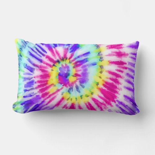 Artsy Neon Rainbow Tie Dye Watercolor Pattern Lumbar Pillow