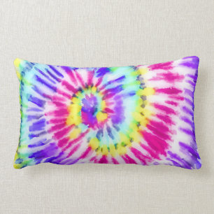 Artsy Neon Rainbow Tie Dye Watercolor Pattern Lumbar Pillow