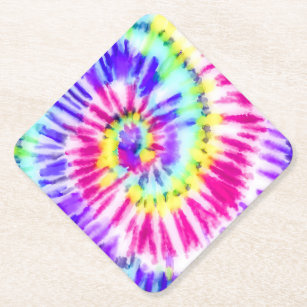 Artsy Neon Rainbow Tie Dye Watercolor Pattern Paper Coaster