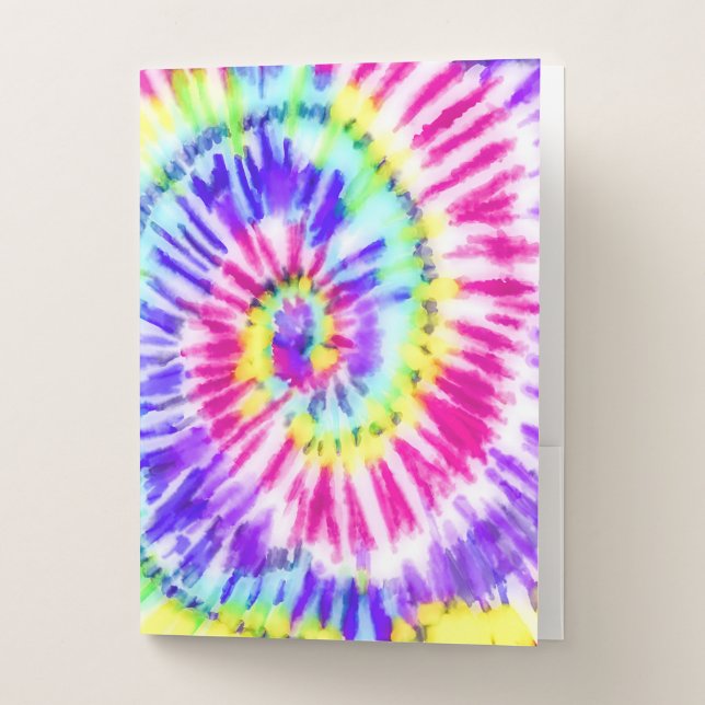 Artsy Neon Rainbow Tie Dye Watercolor Pattern Pocket Folder (Front)