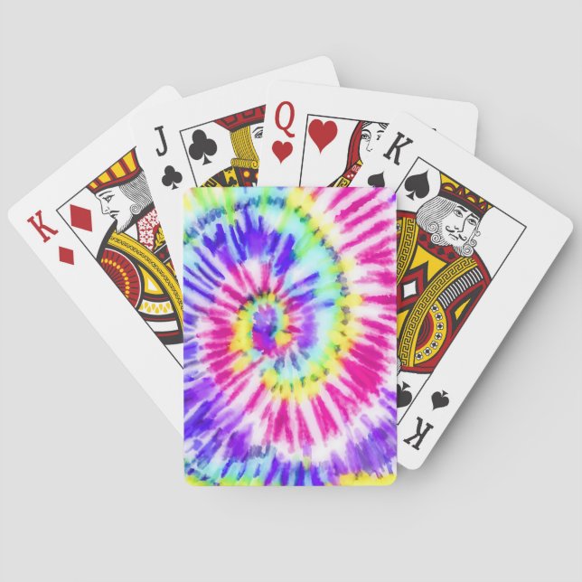 Artsy Neon Rainbow Tie Dye Watercolor Pattern Poker Cards (Back)