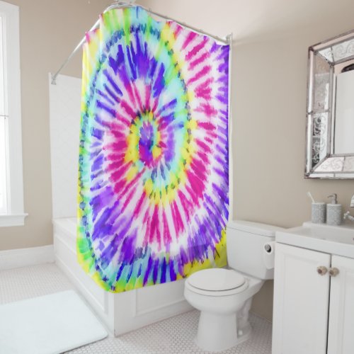 Artsy Neon Rainbow Tie Dye Watercolor Pattern Shower Curtain