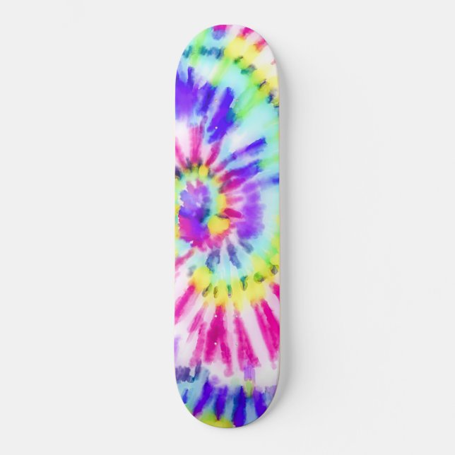 Artsy Neon Rainbow Tie Dye Watercolor Pattern Skateboard (Front)