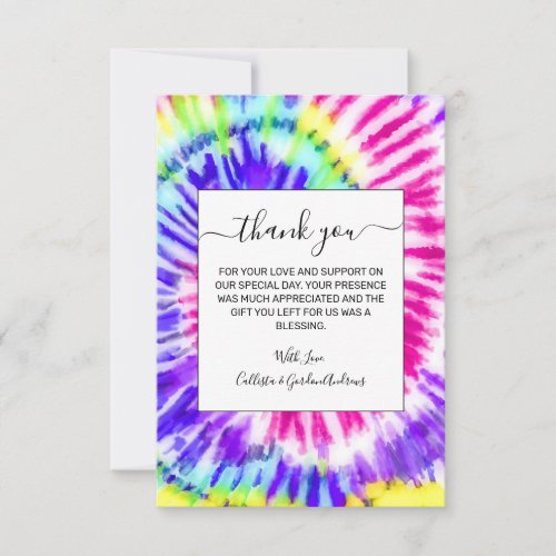 Artsy Neon Rainbow Tie Dye Watercolor Pattern Thank You Card