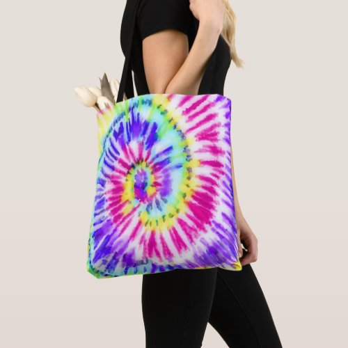 Artsy Neon Rainbow Tie Dye Watercolor Pattern Tote Bag