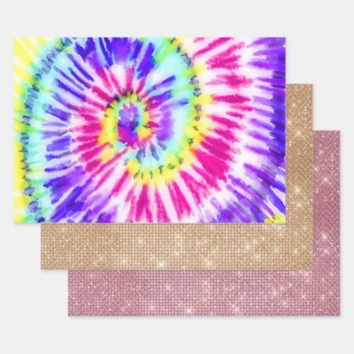Artsy Neon Rainbow Tie Dye Watercolor Pattern Wrapping Paper Sheets