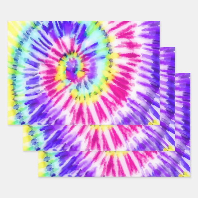Artsy Neon Rainbow Tie Dye Watercolor Pattern Wrapping Paper Sheets (Set)
