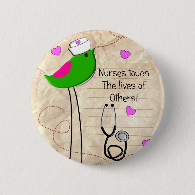 Artsy Nurse Bird Pinback Button (Front)
