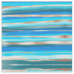 Artsy Ocean Aqua Blue Gold Abstract Paint Stripes Fabric