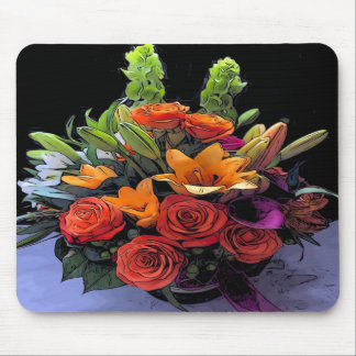 Artsy Orange Floral Arrangement Mouse Pad