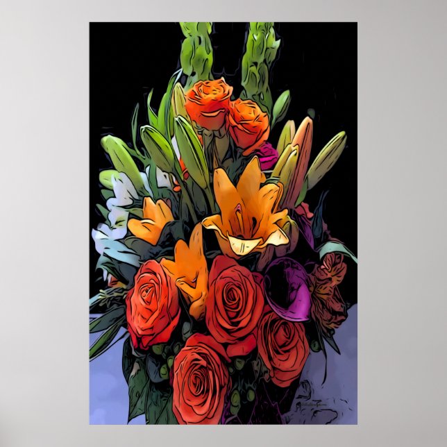 Artsy Orange Floral Arrangement Poster (Front)