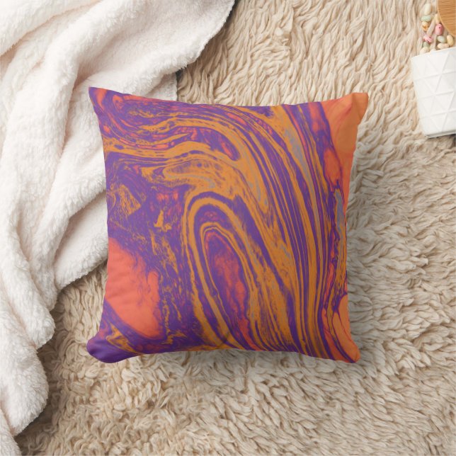 Artsy Orange Purple Gold mixed paint Cool Textured Throw Pillow (Blanket)