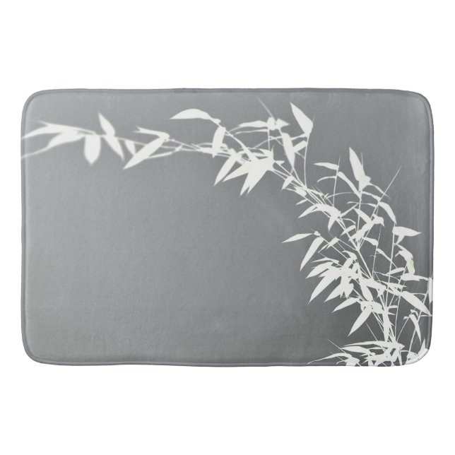 Artsy Oriental Zen Bamboo Shrub Gray & White Bath Mat (Front)