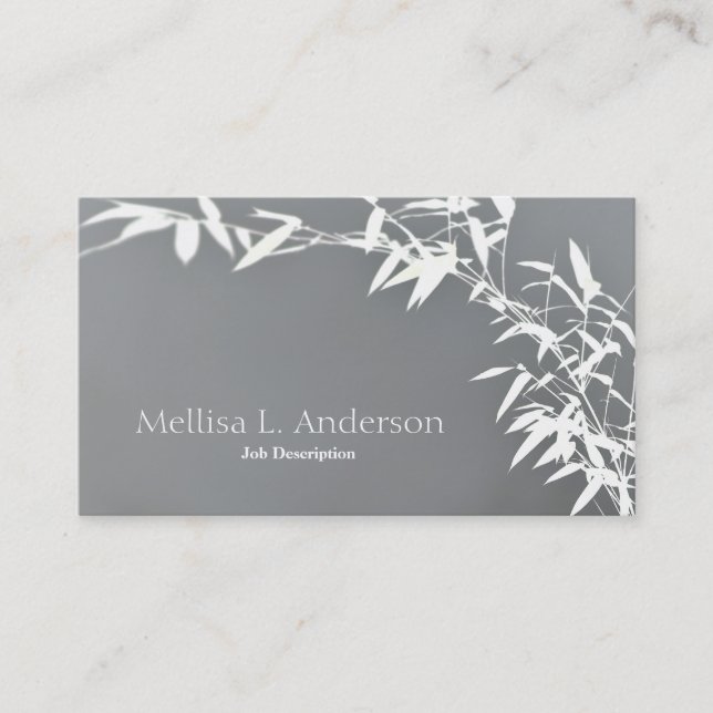Artsy Oriental Zen Bamboo Shrub Gray & White Business Card (Front)