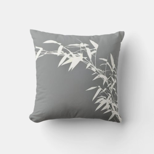 Artsy Oriental Zen Bamboo Shrub Gray  White Throw Pillow