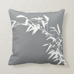 Artsy Oriental Zen Bamboo Shrub Gray & White Throw Pillow