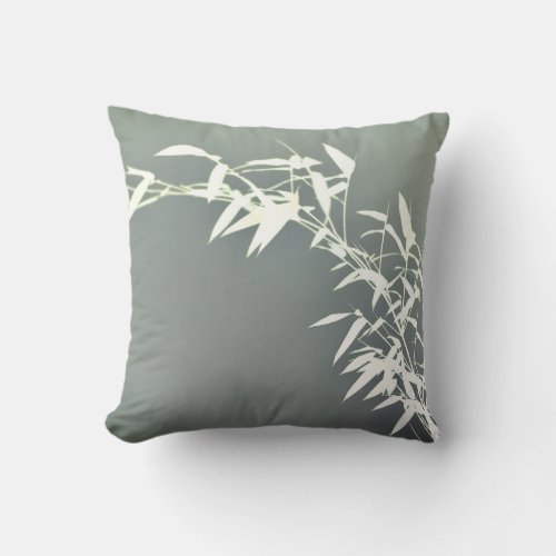 Artsy Oriental Zen Bamboo Shrub Olive  White Throw Pillow