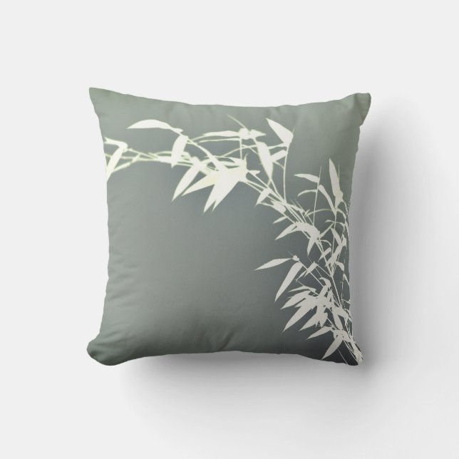 Artsy Oriental Zen Bamboo Shrub Olive & White Throw Pillow (Front)