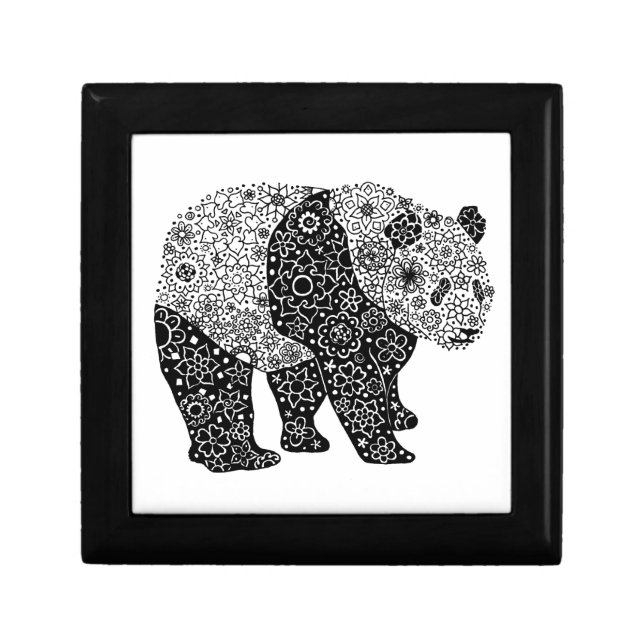 Artsy Panda Bear Wooden Jewelry Keepsake Box (Front)