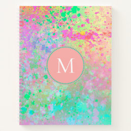 Artsy Pastel Paint Splatters Pink Teal Monogram Notebook