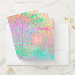 Artsy Pastel Paint Splatters Pink Teal Monogram Pocket Folder