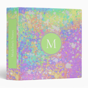 Artsy Pastel Paint Splatters Purple Green Monogram 3 Ring Binder