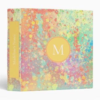 Artsy Pastel Paint Splatters Yellow Coral Monogram 3 Ring Binder