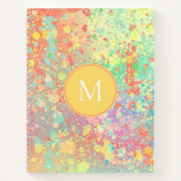 Artsy Pastel Paint Splatters Yellow Coral Monogram Notebook