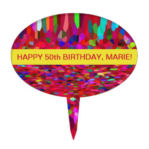 Artsy Personalized Cake Topper - Red Confetti