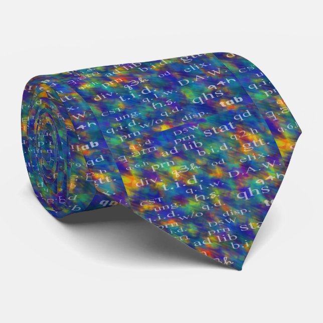 Artsy Pharmacist's Abbreviations Blue Multi-Color Neck Tie (Rolled)
