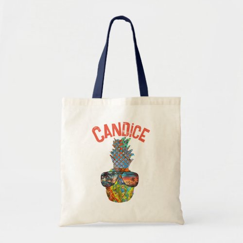 Artsy Pineapple with Sunglasses Personalized Beach Tote Bag