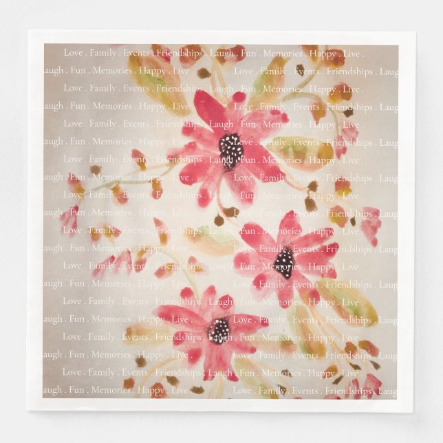 Artsy Pink Floral Designer Paper Dinner Napkins (Front)