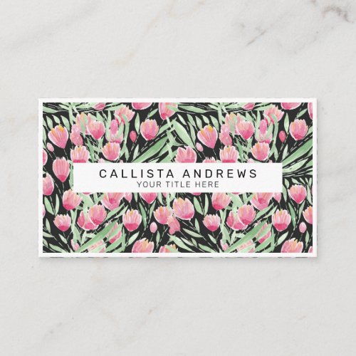 Artsy Pink Green Black Tulips Floral Watercolor Business Card