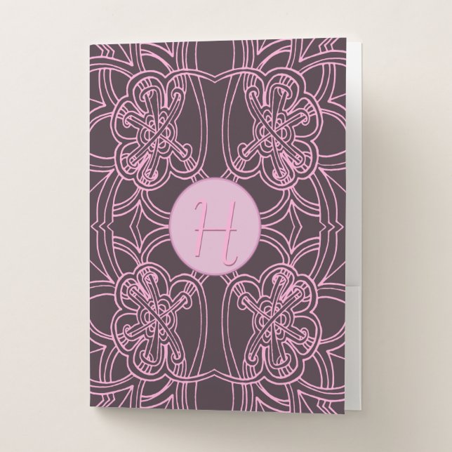 Artsy Pink Monogrammed Pocket Folder (Front)