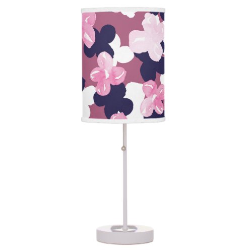 Artsy Pink Navy Blue Watercolor Floral Pattern Table Lamp