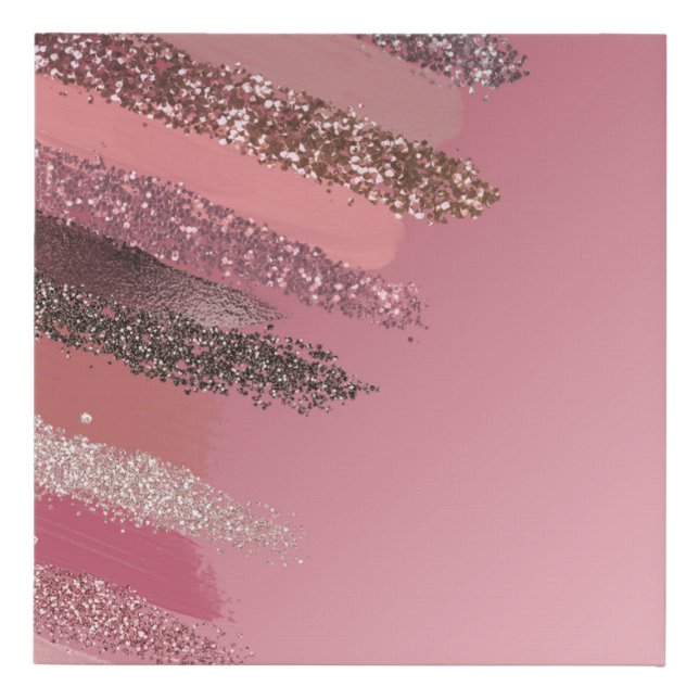 Artsy Pink Purple Glitter Painted Brushstrokes Faux Canvas Print (Front)