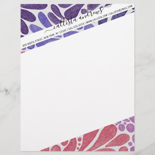 Artsy Pink Purple Watercolor Abstract Dots Pattern Letterhead