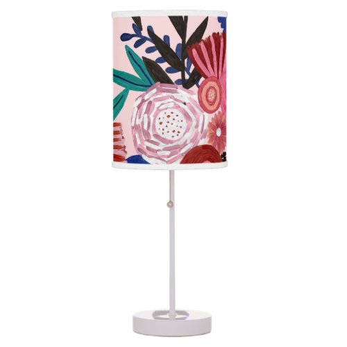 Artsy Pink Red Blue Acrylic Painted Flowers Leaves Table Lamp