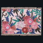 Artsy Pink Red Blue Acrylic Painted Flowers Leaves Throw Blanket<br><div class="desc">This artsy and unique hand-painted pattern will be the highlight of your accessorized style. It features abstract and modern stylized pink, coral, red, and white acrylic painted flowers with navy blue, emerald green, and black leaves on a blush pink background. It's a beautiful and pretty design that will add a...</div>