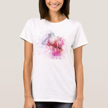 Artsy Pink Roseate Spoonbill In Watercolor And Ink T-shirt by pjwuebker at Zazzle